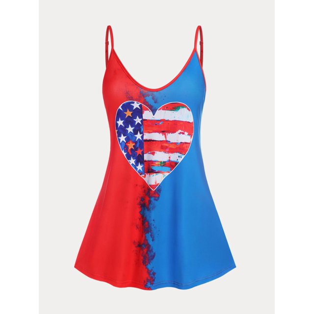Top Sin Mangas con Estampado de Bandera de Estados Unidos en Talla Extra Rosegal Camisetas sin mangas de talla grande
