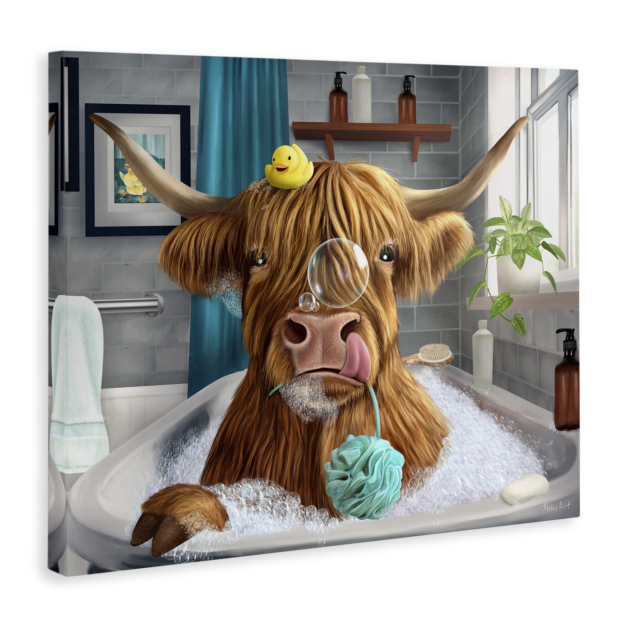 Stupell Industries Highland Cow Bubble Bath Bath & Laundry Painting Wrapped Canvas Art Print Wall Art, 40 x 30
