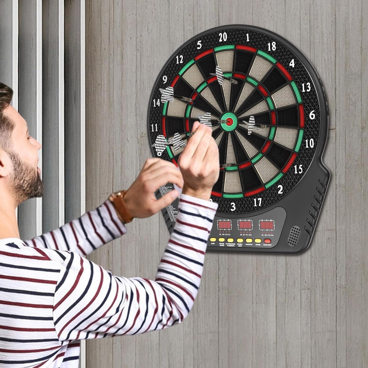 Electronic Dart Board Soft Tip Dartboard Set 27 Games with 243 Variants 6 Darts, Digital Electric Dart Boards with Colorful LED