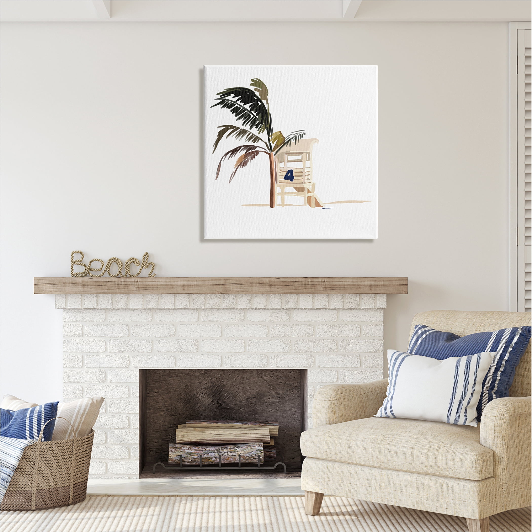 Stupell Industries Minimal Tropical Beach Botanical & Floral Painting Gallery Wrapped Canvas Print Wall Art, 30 x 30