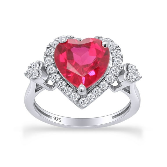 AFFY Simulated Pink and White Sapphire Heart Engagement Anniversary Ring in 14k White Gold Over Sterling Silver-4