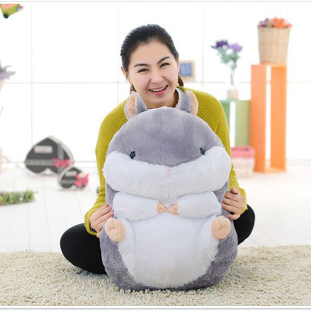 Dualoai Cute Plush Doll Toy Stuffed Hamster Pillow Bolster Cushion Gray