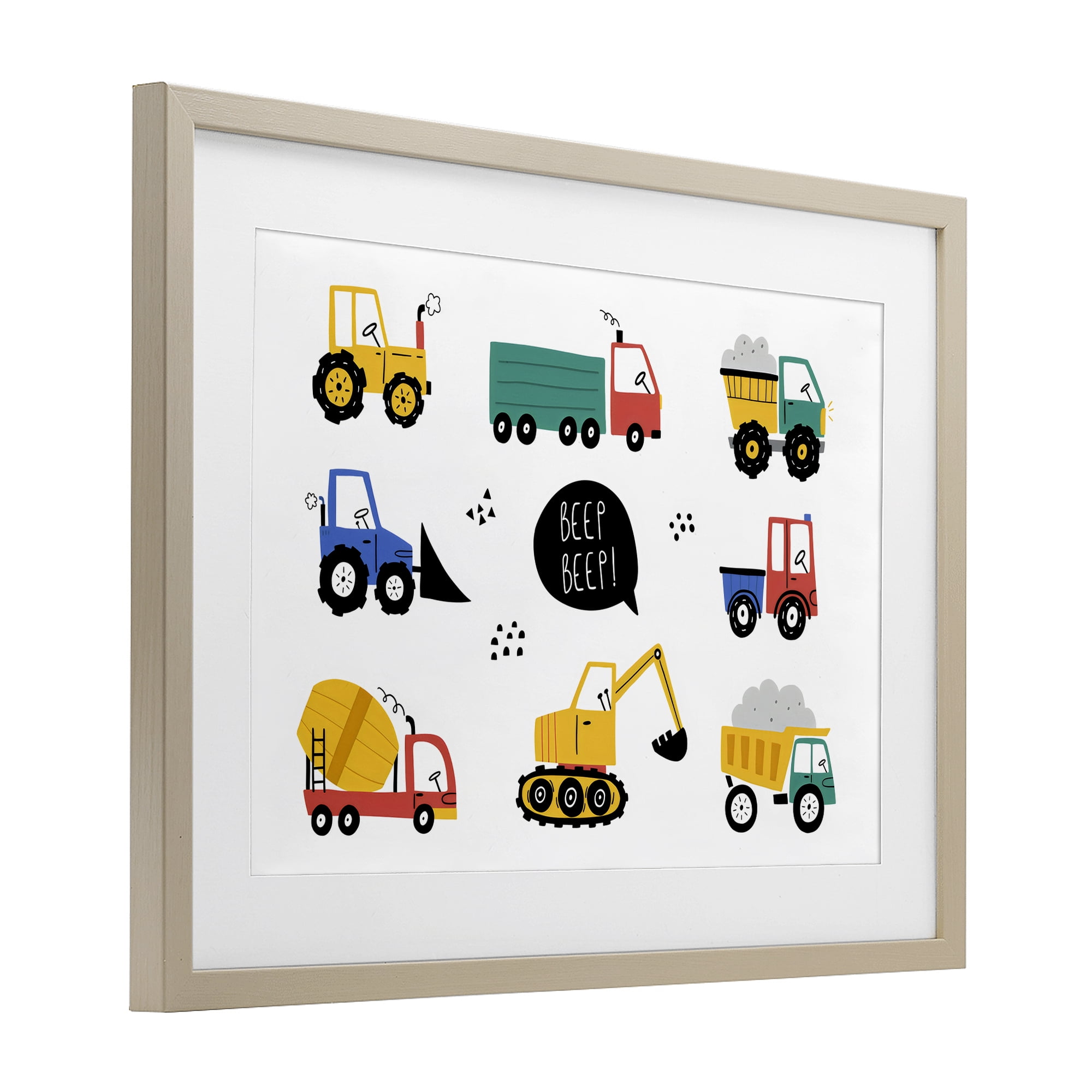 Stupell Industries Beep Construction Vehicles Birch Framed Print Under Glass, design by Creative Studio