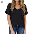 thumbnail image 1 of Camiseta de mujer con cuello en V, manga corta, bolsillo, blusa, top casual de verano, negro, XL Methold  AP001345-04, 1 of 4