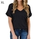 thumbnail image 1 of Camiseta de mujer con cuello en V, manga corta, bolsillo, blusa, top casual de verano, negro, XL Scienceny  AP001345-04, 1 of 4