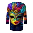 thumbnail image 5 of successthop Mardi Gras Womens Plus Size Tops 3/4 Sleeve Loose with Crew Neck Polyester Casual Mask Printed Mardi Gras Celebrations Blouse Tops for Mardi Gras Event Purple 4XL, 5 of 5