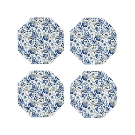 

Fuzoiu Blue Paisley Print Leather Coasters Set Drink Coasters Set of 4 for Tabletop Protection Durable PVC Coasters Home Décor and Housewarming Gift-Octagon