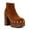 Brown, variant on Women Clog Platform Studded Ankle Boots Block Heels Round Toe Side Zip Booties Night-out Party Shoes Size 7.5 Red