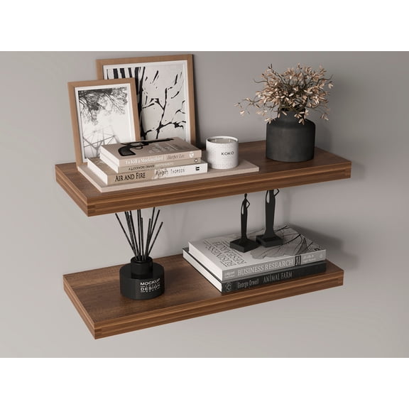 Ecco 31.5" Wide Floating Shelves Set of 2 Engineered Wood Walnut