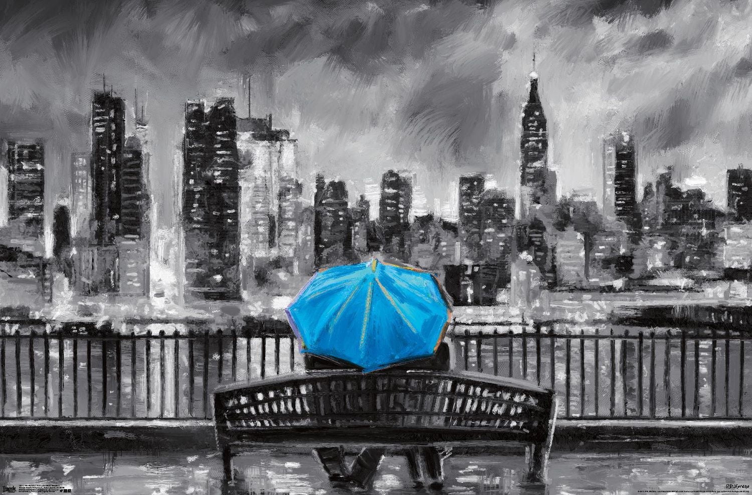 PD Moreno - Fine Art - Blue Umbrella Wall Poster, 22.375" x 34"