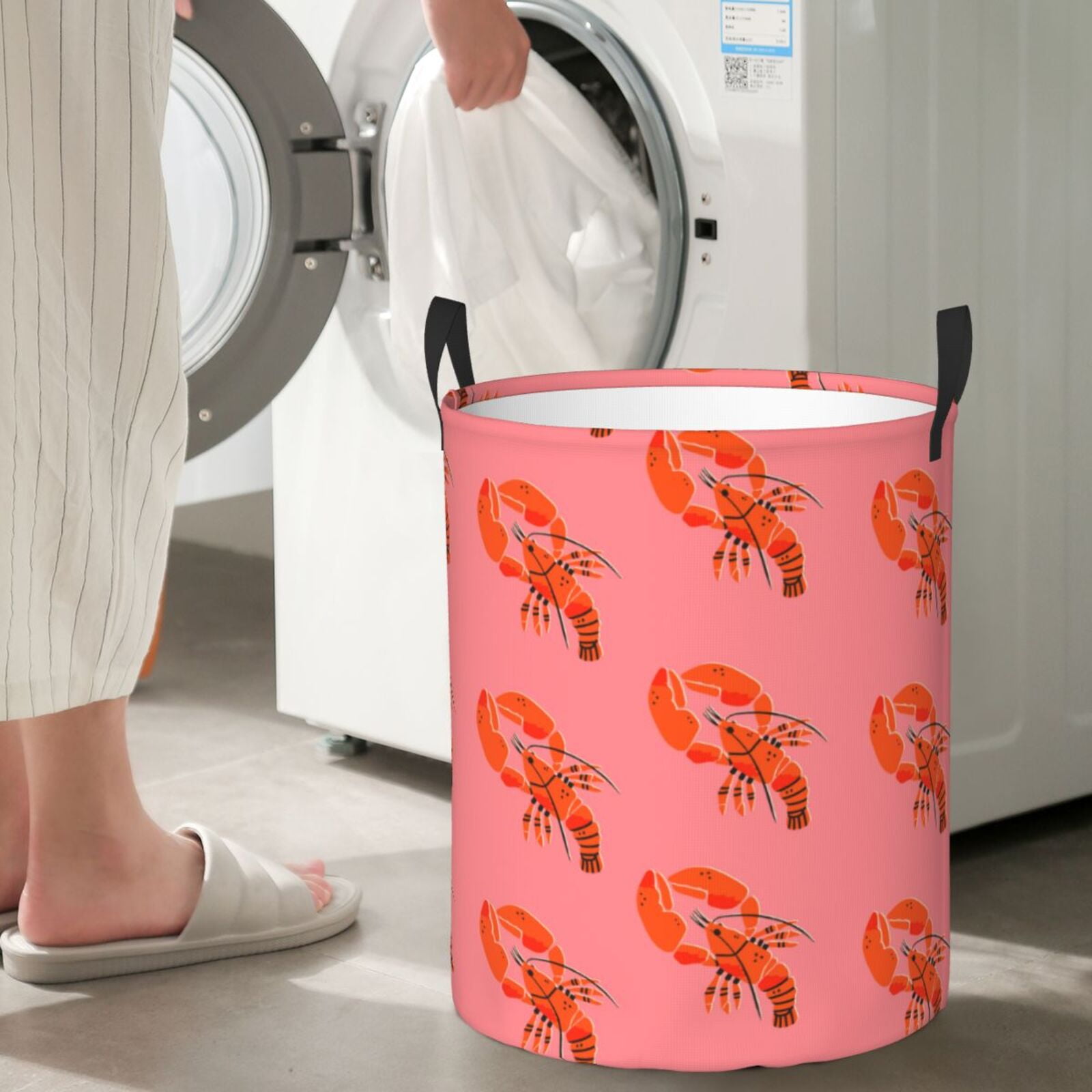 Large Laundry Basket with Handles - Lobster Print Red Kids Baby Dirty Clothes Laundry Hamper for Bedroom Aesthetic