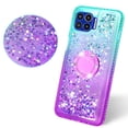 thumbnail image 3 of Phone Cover Compatible for Moto One 5G Case, Moto G 5G Plus Case, Moto One Lite Case Liquid Floating Quicksand with Diamond Ring Stand for Magnetic Car Mount and Lanyard - Purple on Teal, 3 of 5