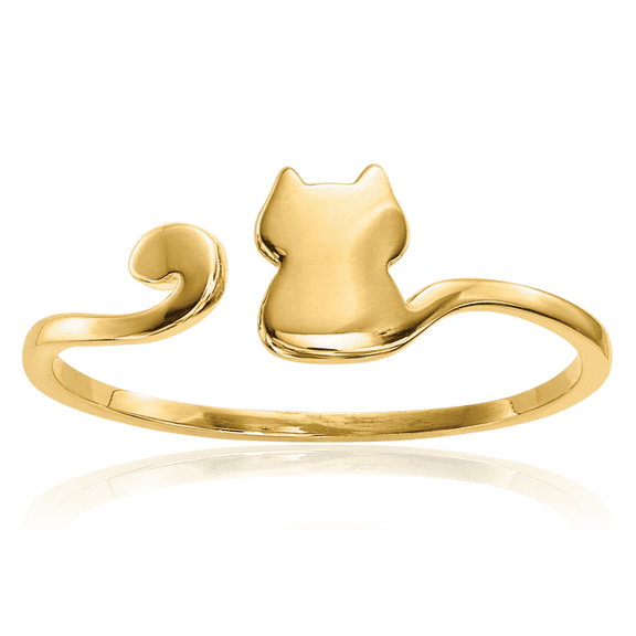 14K Solid Yellow Gold Cat Adjustable Cuff Ring
