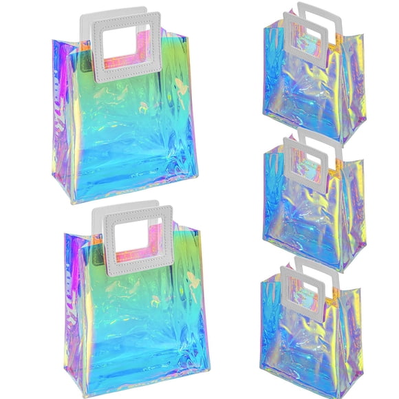 Bolsas de regalo Caleihd holográficas pequeñas, paquete de 5, 20 x 18 x 10 cm, con asas