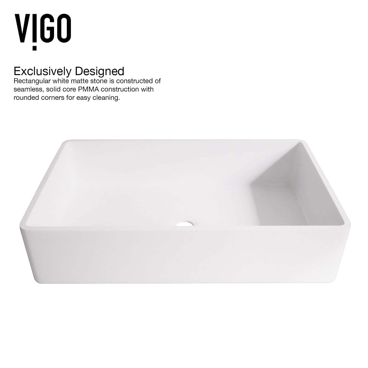 VIGO Matte Stone Magnolia Composite Rectangular Vessel Bathroom Sink in White with Cass Faucet and Pop-Up Drain in Matte Gold