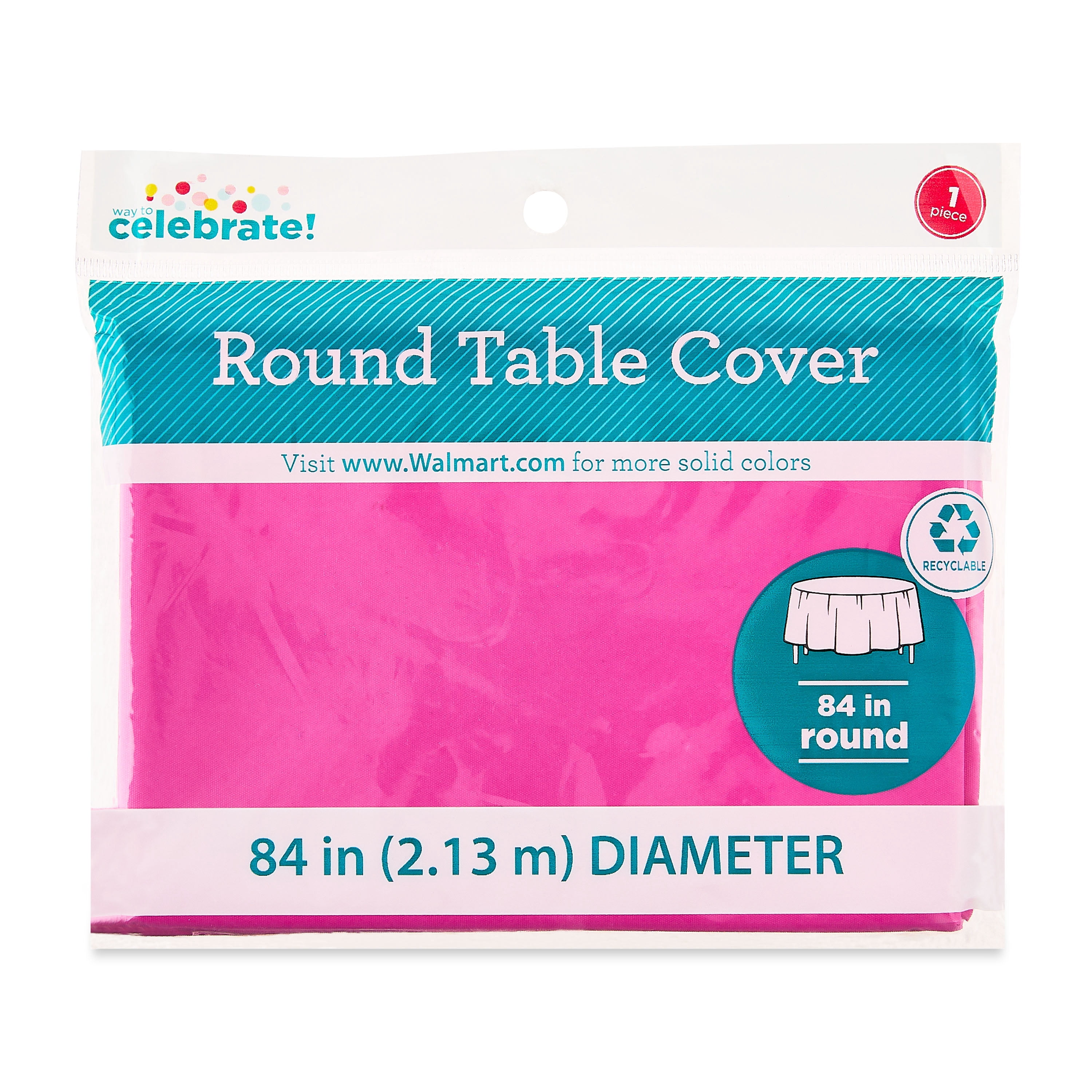 (6 pack) 1CT 84IN Pink Round Plastic Table Cover by Way To Celebrate