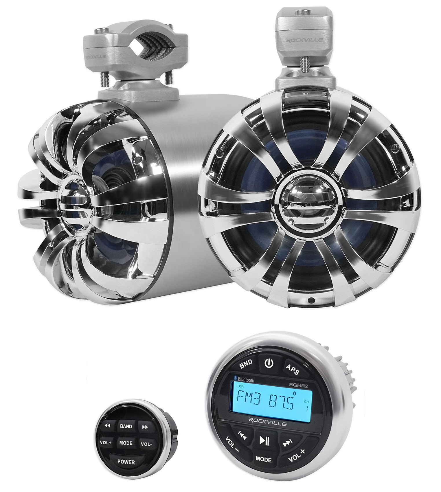 2 Rockville WB65 6.5" 600w Metal Marine Wakeboard Swivel Tower Speakers