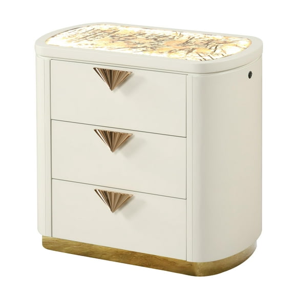 La Pierre Contemporary Style 3-Drawer Nightstand made with Wood in Beige