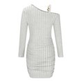 thumbnail image 5 of FRSASU Women's Slim Solid Long Sleeve off Shoulder Metal Buckle Casual Fashion Buttocks Dress White 8(L), 5 of 6