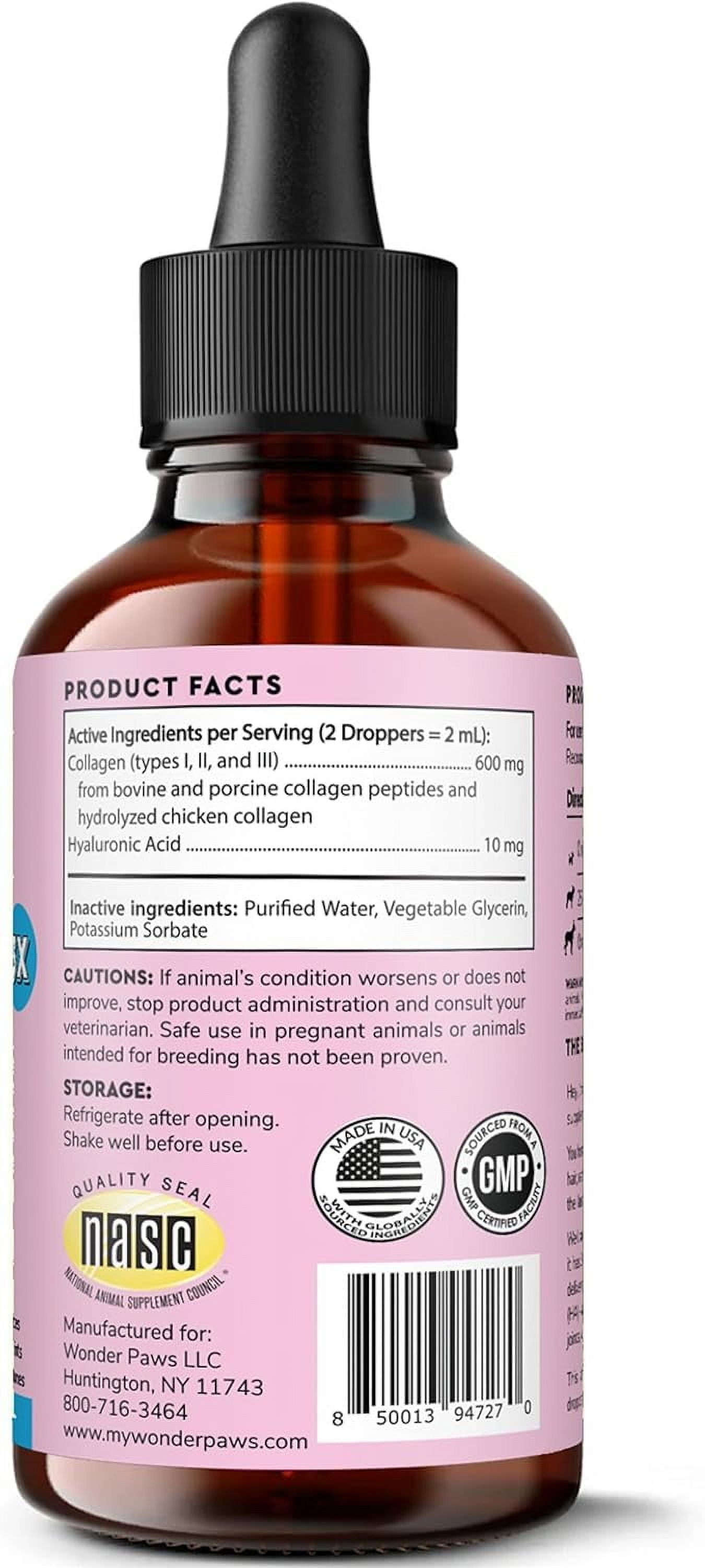 Wonder Paws Premium Collagen Supplement for Dogs – Skin, Coat & Joint Support – Liquid with Hyaluronic Acid – 4 oz