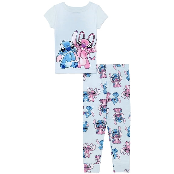 Lilo and Stitch Girls Snug-Fit Short Sleeve Top and Pant Pajama, Sizes 4-10