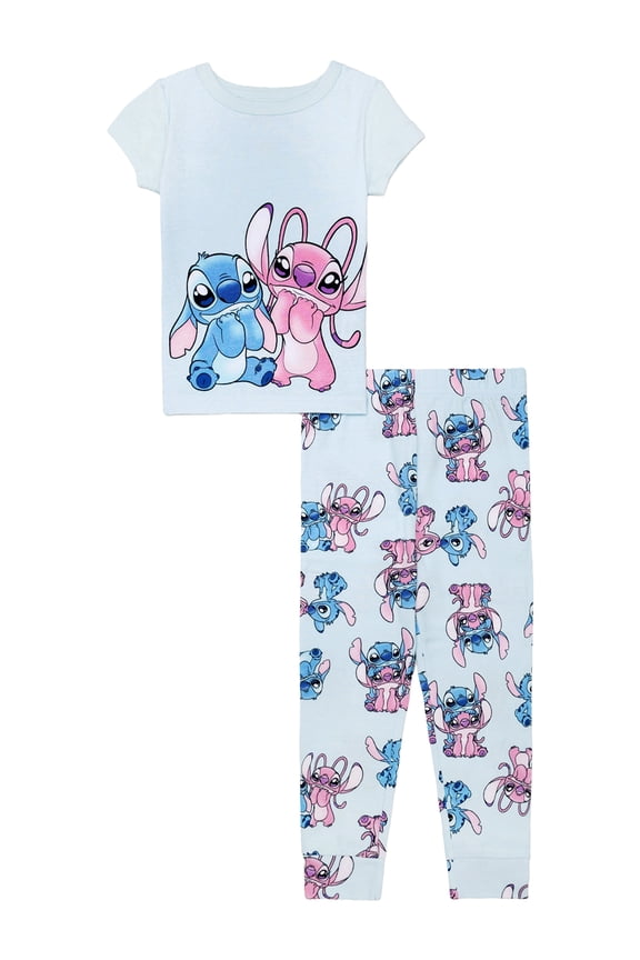 Lilo and Stitch Girls Cotton Snug-Fit Short Sleeve Top and Pant Pajama, Sizes 4-10