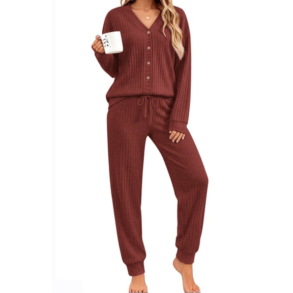 UVN Pajamas Sets for Women Long Sleeve Button Down Tops and Pants 2 Piece Outfit Fall Sleepwear Pjs Lounge Sets with Pockets