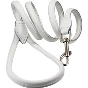 Dogs My Love 4ft Long Round Genuine Rolled Leather Dog Leash White (Small: 3/8 (8mm))