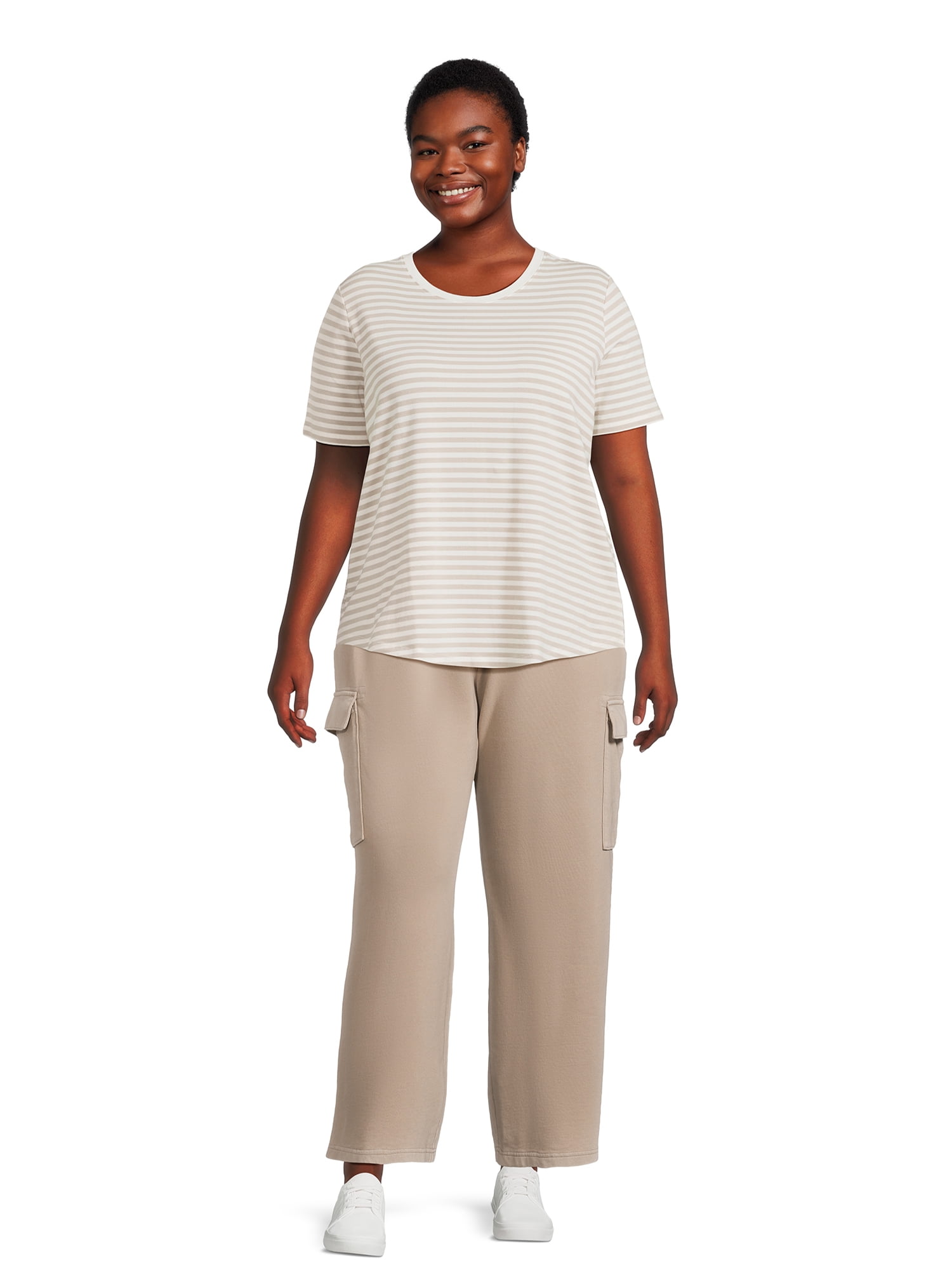 Terra & Sky Women's Plus Size French Terry Cloth Cargo Pants, 28” Inseam