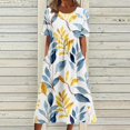 thumbnail image 2 of Robes de Printemps pour Femmes Décontractées Manches 3/4 Longue Robe Évasée Basique Plage Vacances Travail Maxi Robe 2025, 2 of 5