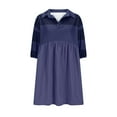 thumbnail image 4 of Nuoqisi Women's Summer Short Sleeve Panel V-Neck Babydoll Shirt Dress - Flowy Mini Dress with Structured Collar, 4 of 5
