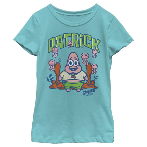 Girl's SpongeBob SquarePants Sponge on the Run Young Patrick Pose  Graphic Tee Tahiti Blue Medium