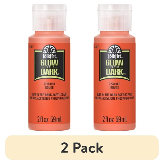 (2 pack) FolkArt Glow-in-the-Dark Acrylic Craft Paint, Matte Finish, Red, 2 fl oz