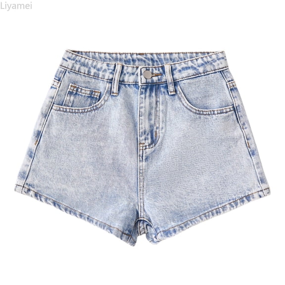 Liyamei Girls Denim Shorts with Bow Detail and Button for Summer Size 12-16,Blue