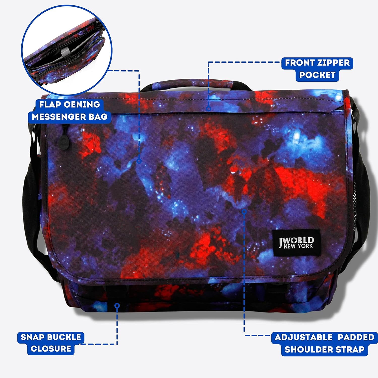 J World Unisex Thomas 16" Messenger Bag With Laptop Sleeve For School And Travel, Galaxy