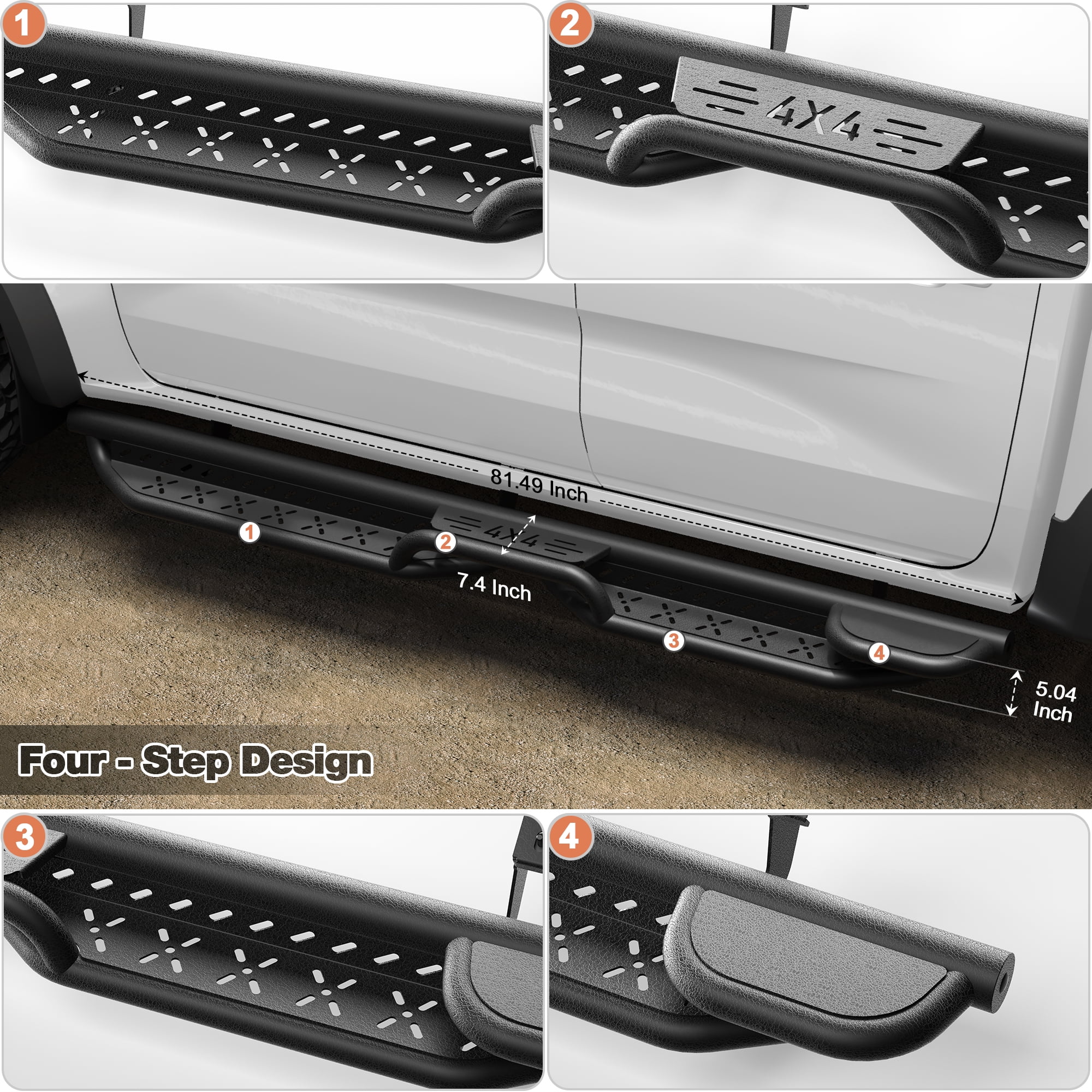 POFENZE Running Boards Side Steps for Ford Ranger 2019-2026 Super Crew(4 Door) Black Nerf Bars