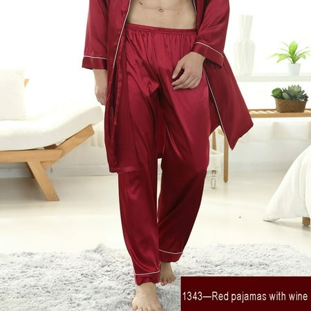 

Clearance!Men s Casual Sleep Bottoms Autumn New Solid Color Simple Fashion Silk Loose Wild Men s Home Wear Red L