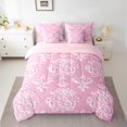 thumbnail image 3 of Manfei Vintage Damask 7pcs Bedding Comforter Set,Boho Flower Queen Bedding Sets,Pink Victorian Floral Queen Sheet Sets For Girl Kids,Breathable Bedroom Decorative Reversible, 3 of 9