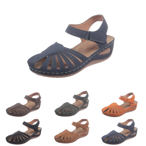 Orthopedic Closed Toe Sandals for Women 2026 Wedge with Arch Support Adjustable Ankle Strap Sandals Wedges Summer Dressy Platform Casual Comfortable Wide Width Hollow out Walking Shoes, 42