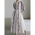 thumbnail image 2 of Vestido camisero vintage elegante para mujer, vestido plisado de corte A, informal, de otoño, con cuello de solapa, para oficina, con cinturón y flores pintadas al óleo, vestido midi, 2 of 4