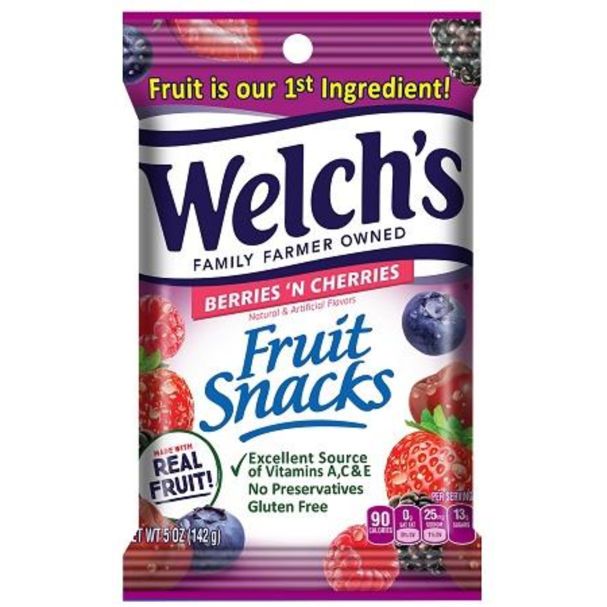 Welch's Fruit Snack BERRIES 'N CHERRIES 5 Ounces Per Bag (Pack Of 12) Case