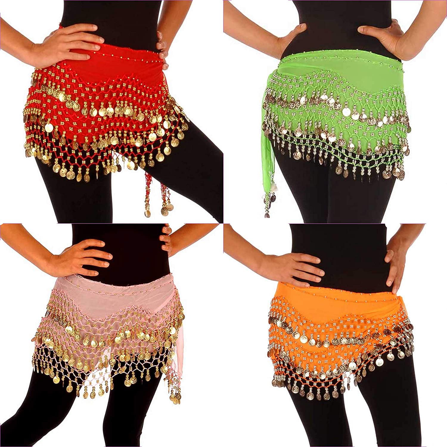 Wholesale Lots of 100 Pc Belly Dance Hip Scarves Silver Coins Mix Colors 