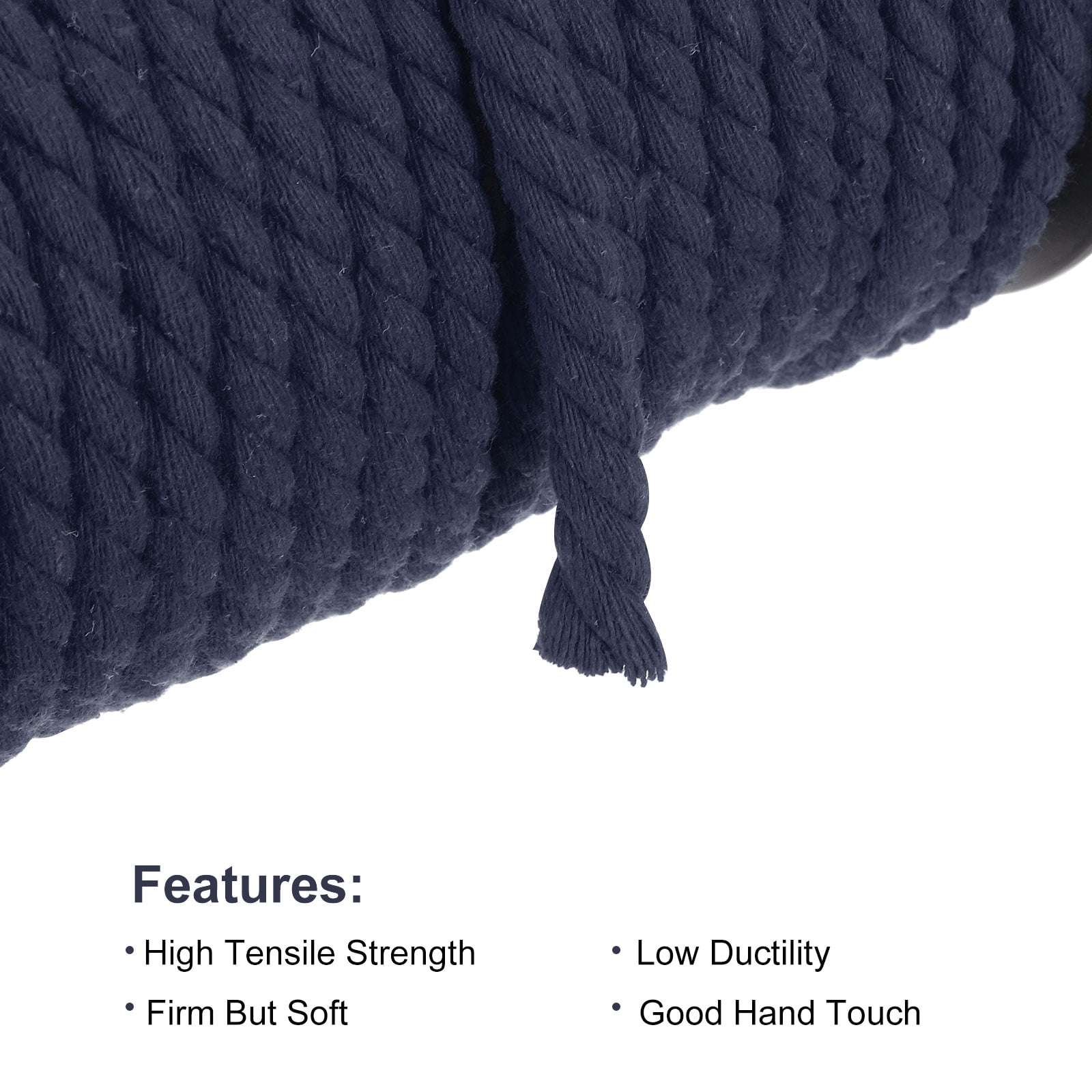 Cotton Rope 3 Strand Twisted Braided Rope Cord, Navy Blue 40m/47 Yard 8mm Dia for Wall Hanging, Plant Hanger