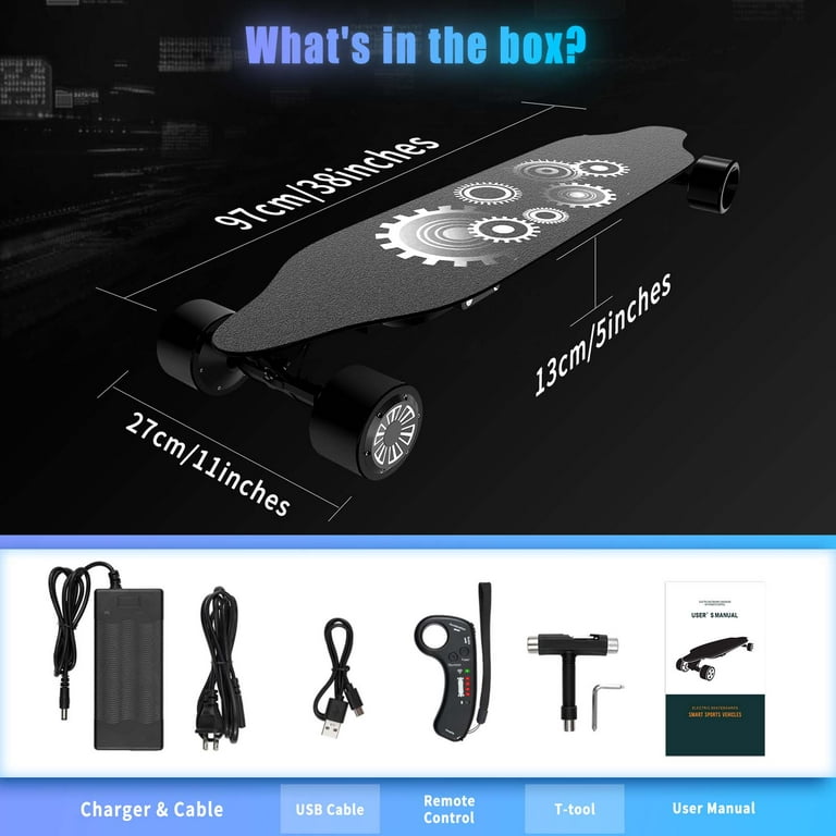 Electric Skateboard,BRC Electric Longboard with 1200W Motor, 25 MPH Top Speed & 15 Miles Range, 4-Speed Modes Skateboards and Remote Control, Black
