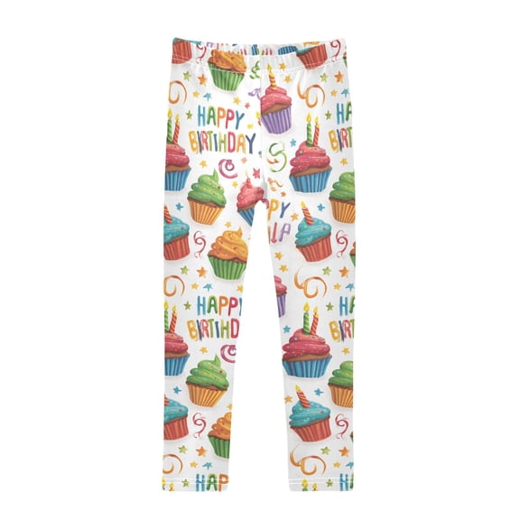 Colorful Birthday Cupcakes Printed Leggings Yoga Pants for in 4t to 10t