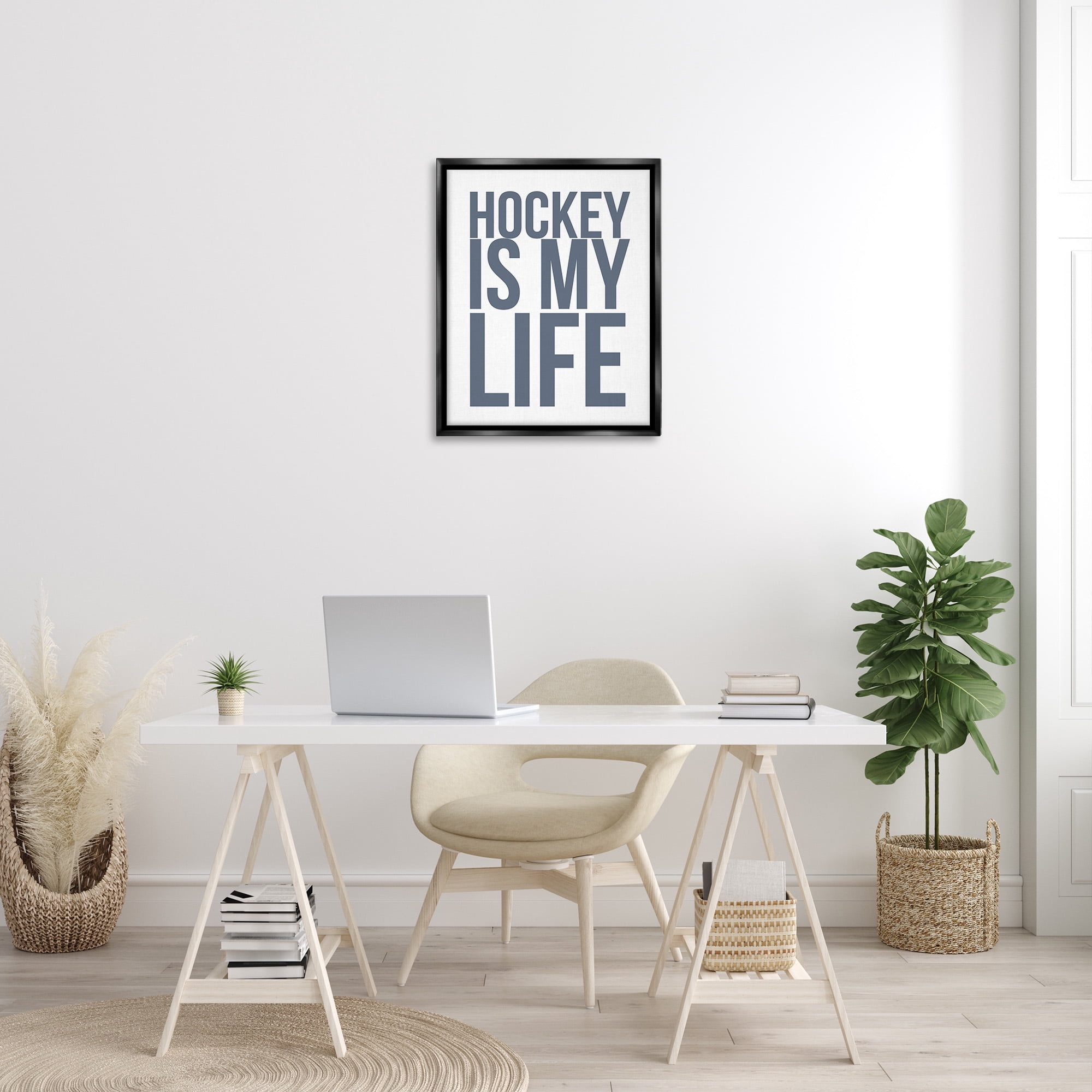 Stupell Industries Hockey Is Life Sports Painting Black Floater Framed Canvas Art Print Wall Art, 25 x 31