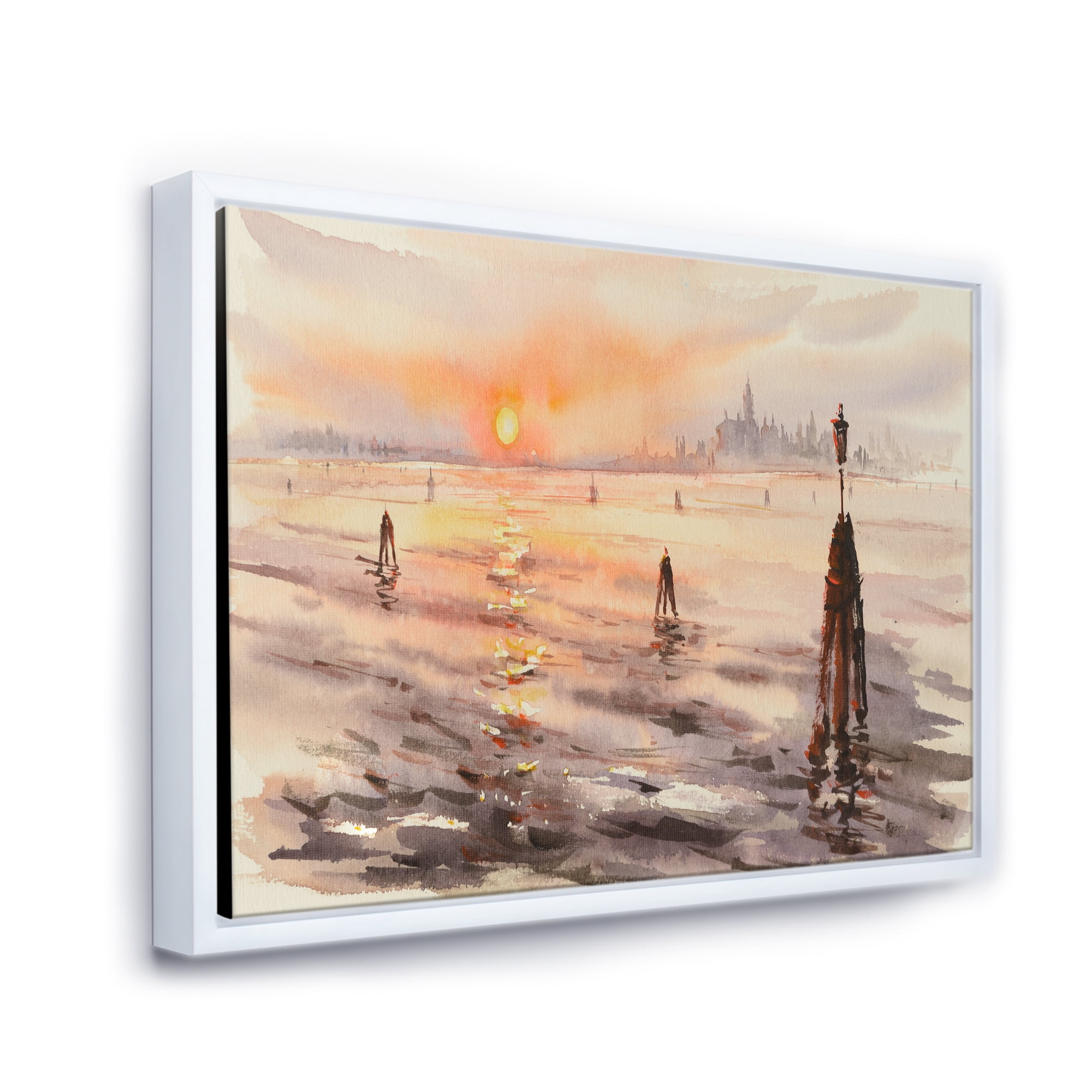 Designart 'Panorama of Venice Laguna Beach At Sunset' Nautical & Coastal Framed Canvas Wall Art Print