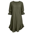 thumbnail image 5 of Zpzdpjkx Women's Notched V Neck 3/4 Sleeve Cotton Linen Midi Dress Loose Fit Irregular Ruffle Hem Casual Summer Dresses for Women, 5 of 7