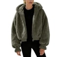 thumbnail image 2 of Dxzfnsa Women's Hooded Coat Casual Womens Fleece Fuzzy Faux Shearling Zipper Coats Warm Winter Oversized Solid Color Jackets, 2 of 8