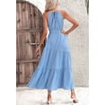 thumbnail image 5 of Solid Color Halter Neck Shirred Waist Below Knee Length Dress, 5 of 5